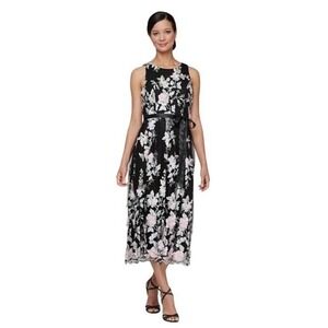 Alex Evenings Womens Size 8 Black Lace Embroidered Floral Sleeveless Dress‎ NWT